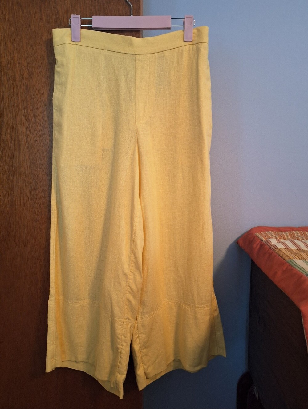 Banana Republic Yellow Wide-Leg Hi Rise Linen Blend Cropped Pants Women's Size S
